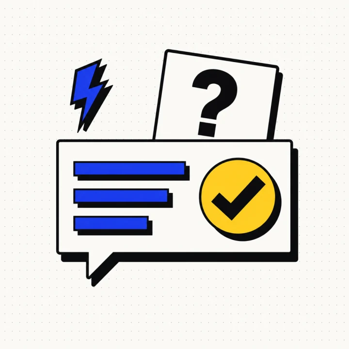 Illustration of an answer box with a yellow checkmark answering a question card